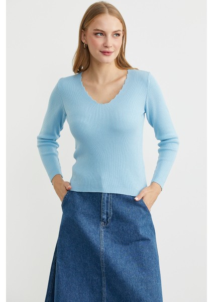 Fitilli Basic V Yaka Triko Kazak - Mavi fiyatları