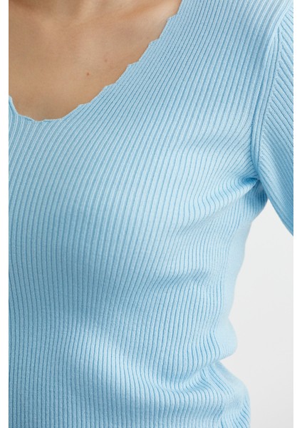 Fitilli Basic V Yaka Triko Kazak - Mavi fırsatları