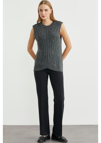 Arkası Uzun Bisiklet Yaka Yünlü Triko Süveter - Koyu Gri fiyatları