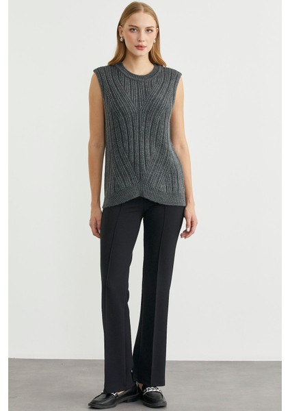 Arkası Uzun Bisiklet Yaka Yünlü Triko Süveter - Koyu Gri modelleri