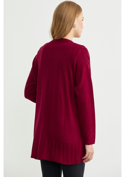 Büyük Beden Cepli Uzun Triko Hırka - Bordo fırsatları