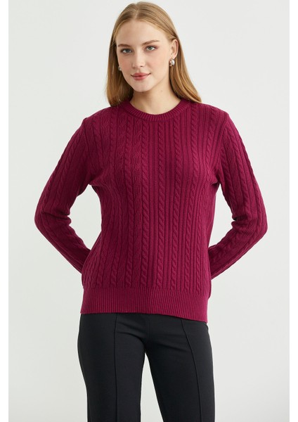 Sıfır Yaka Motif Detaylı Triko Kazak - Bordo fiyatları