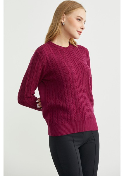 Sıfır Yaka Motif Detaylı Triko Kazak - Bordo indirimleri