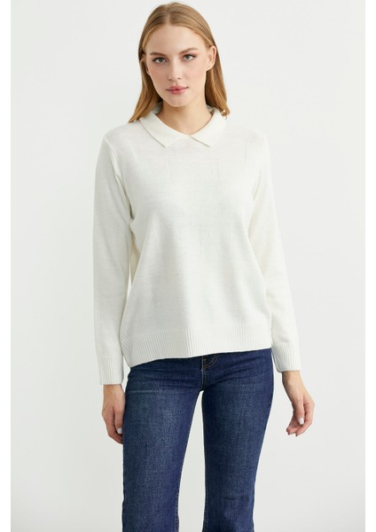 Bebe Yaka Yünlü Triko Kazak - Kemik