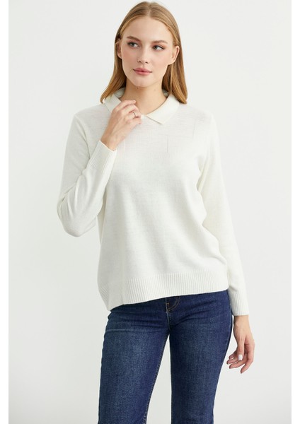 Bebe Yaka Yünlü Triko Kazak - Kemik fiyatları