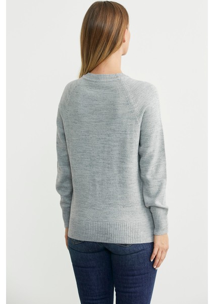 Motifli Daire Yaka Triko Kazak - Açık Gri fırsatları