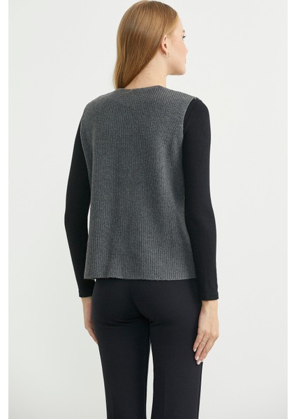 Selanik Örgü Düğmeli Yünlü Triko Yelek - Koyu Gri indirimleri