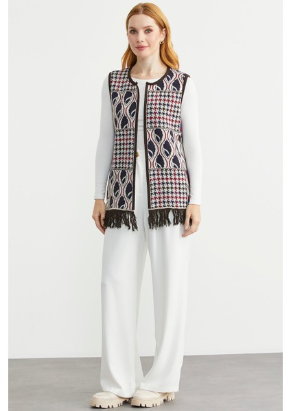 Desenli Bohem Yünlü Triko Yelek - Taş fiyatları