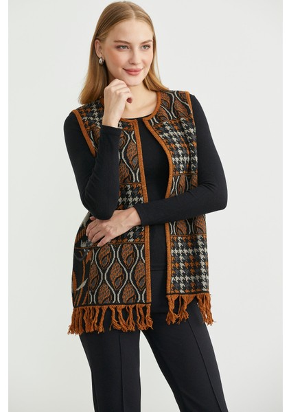 Desenli Bohem Yünlü Triko Yelek - Siyah fırsatları