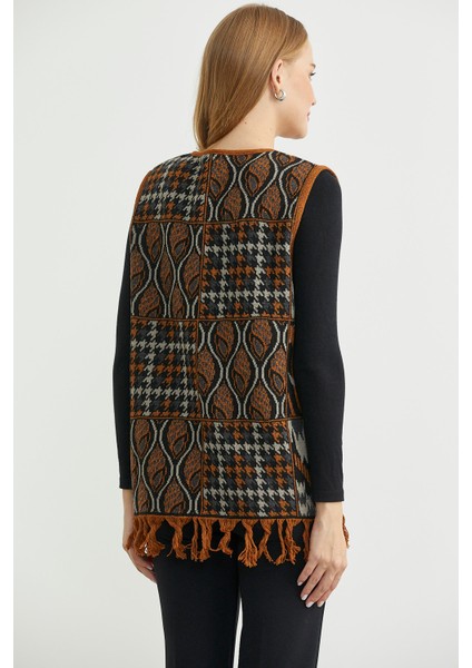 Desenli Bohem Yünlü Triko Yelek - Siyah indirimleri