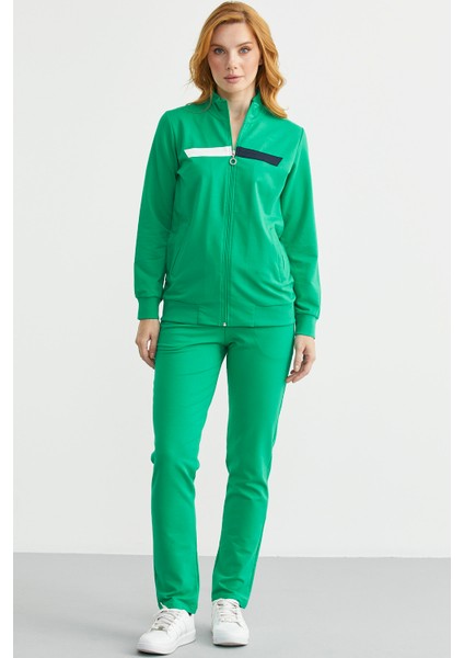 Dik Yaka Fermuarlı Eşofman Takım - Yeşil