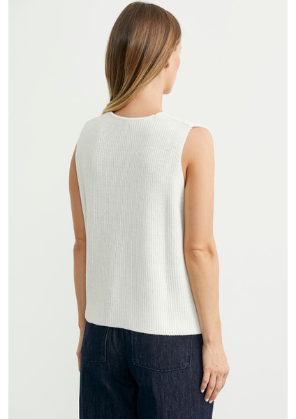 Selanik Örgü Düğmeli Yünlü Triko Yelek - Kemik indirimleri