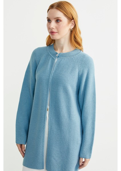 Sıfır Yaka Yünlü Uzun Triko Hırka - Mavi fırsatları