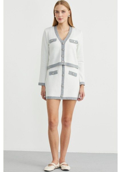 Blok Geçişli Elbise Hırka Triko Takım - Gri fiyatları