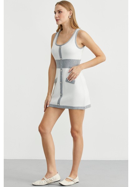 Blok Geçişli Elbise Hırka Triko Takım - Gri indirimleri