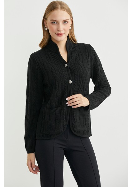 Hakim Yaka Cepli Yün Triko Ceket - Siyah fiyatları