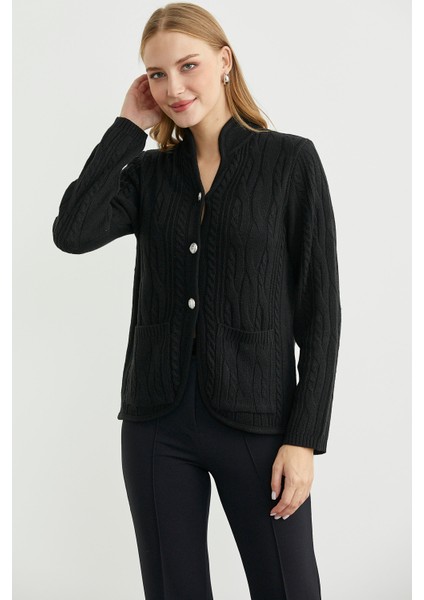 Hakim Yaka Cepli Yün Triko Ceket - Siyah modelleri