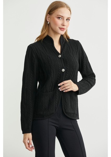 Hakim Yaka Cepli Yün Triko Ceket - Siyah fırsatları