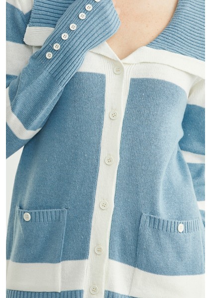 Şal Yaka Düğmeli Yün Triko Hırka - Mavi indirimleri