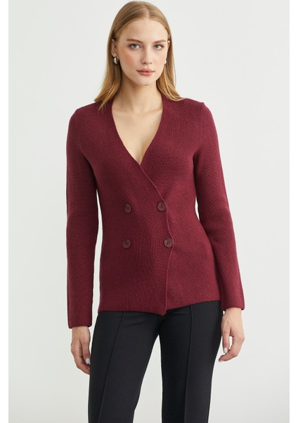 Maskülen Kruvaze Triko Ceket - Bordo