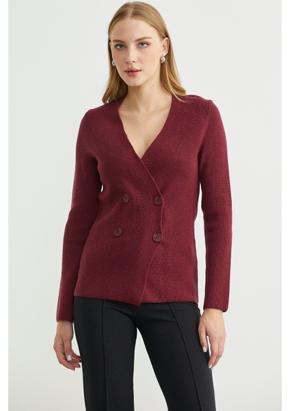 Maskülen Kruvaze Triko Ceket - Bordo fiyatları