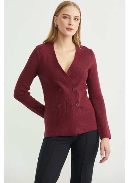 Maskülen Kruvaze Triko Ceket - Bordo modelleri