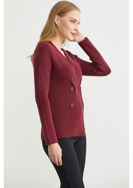 Maskülen Kruvaze Triko Ceket - Bordo fırsatları