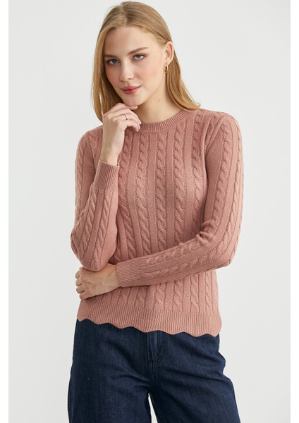 Dilimli Saç Örgülü Triko Kazak - Gül modelleri