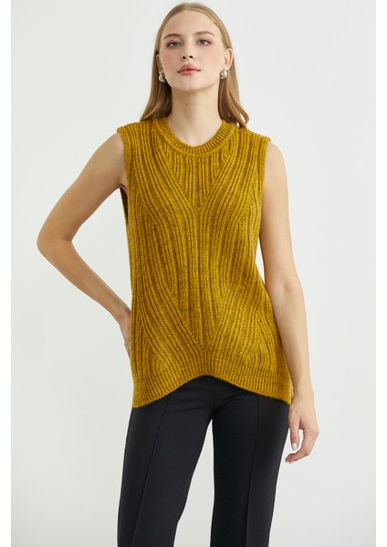 Arkası Uzun Bisiklet Yaka Yünlü Triko Süveter - Hardal fiyatları