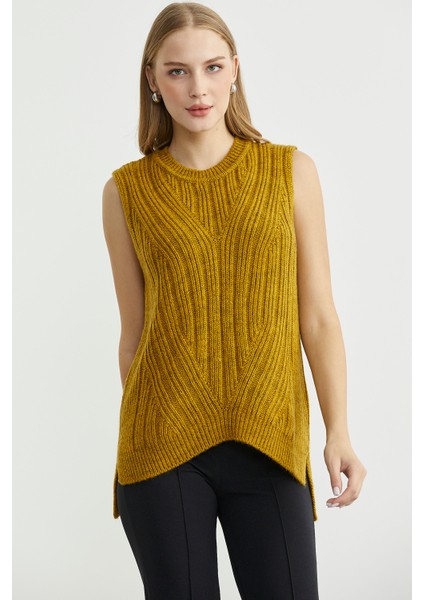 Arkası Uzun Bisiklet Yaka Yünlü Triko Süveter - Hardal fırsatları