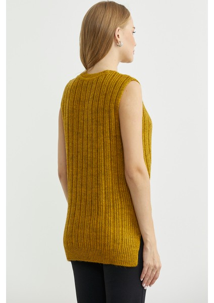 Arkası Uzun Bisiklet Yaka Yünlü Triko Süveter - Hardal indirimleri