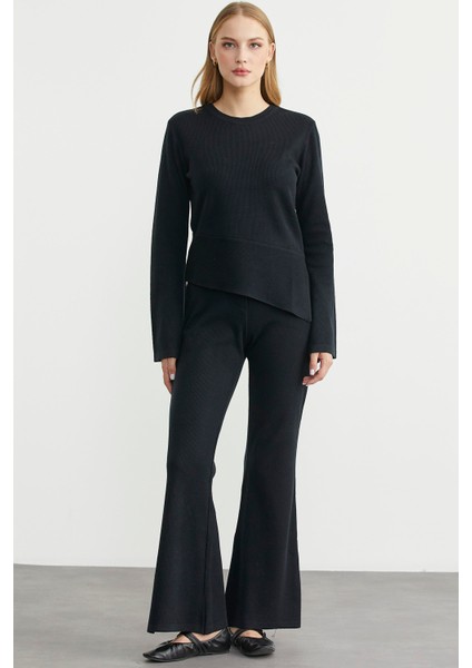 Ikili Pantolon Kazak Triko Takım - Siyah