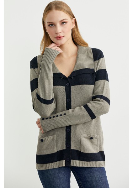 Şal Yaka Düğmeli Yün Triko Hırka - Vizon fiyatları