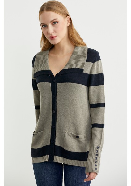 Şal Yaka Düğmeli Yün Triko Hırka - Vizon modelleri