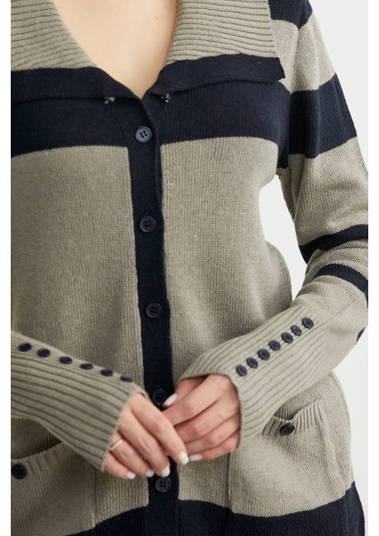 Şal Yaka Düğmeli Yün Triko Hırka - Vizon fırsatları