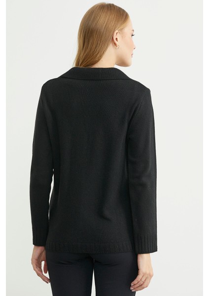 Yünlü Cepli Düğme Detaylı Triko Ceket - Siyah indirimleri