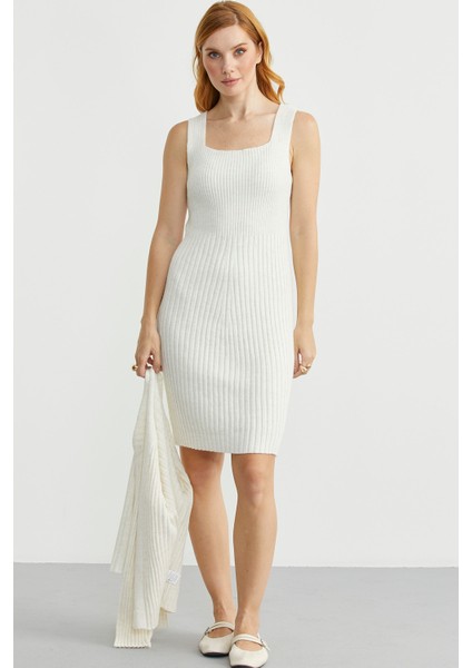 Ikili Elbise Hırka Triko Takım - Kemik