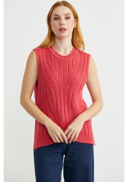 Arkası Uzun Bisiklet Yaka Yünlü Triko Süveter - Mercan fiyatları