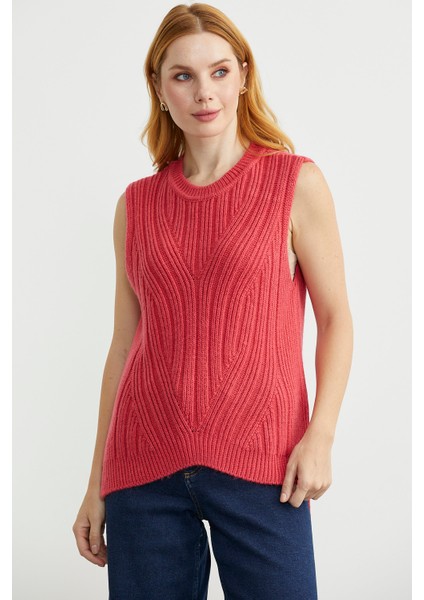 Arkası Uzun Bisiklet Yaka Yünlü Triko Süveter - Mercan modelleri