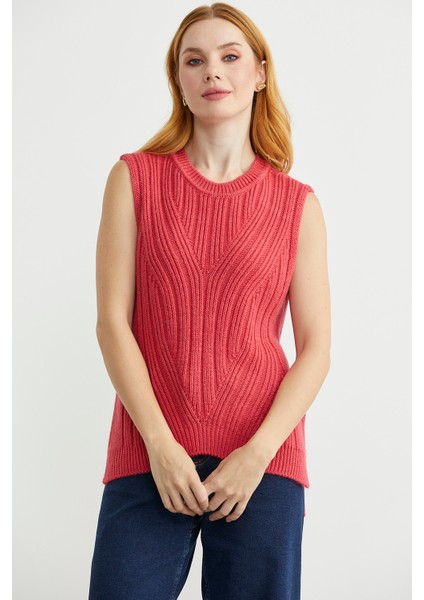 Arkası Uzun Bisiklet Yaka Yünlü Triko Süveter - Mercan fırsatları