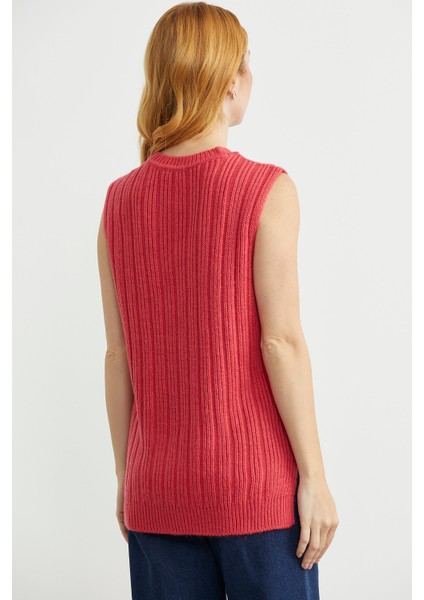 Arkası Uzun Bisiklet Yaka Yünlü Triko Süveter - Mercan indirimleri