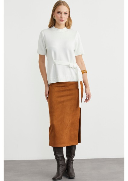 Kuşaklı Kısa Kol Triko Kazak - Kemik modelleri