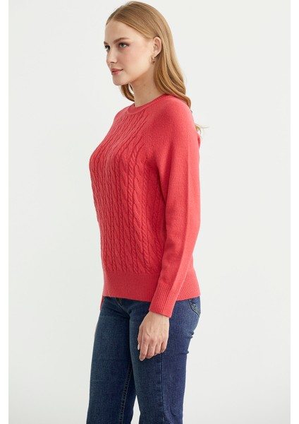 Motifli Daire Yaka Triko Kazak - Gül fırsatları