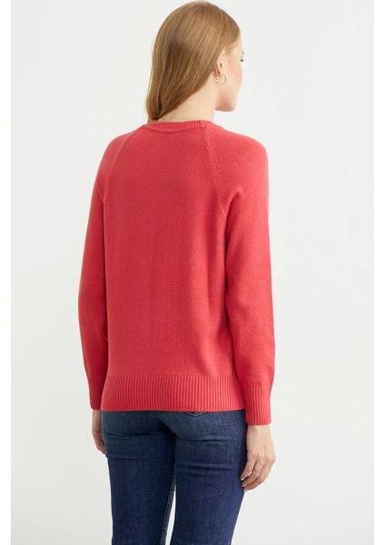 Motifli Daire Yaka Triko Kazak - Gül indirimleri