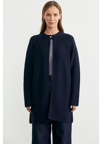 Sıfır Yaka Yünlü Uzun Triko Hırka - Lacivert fiyatları