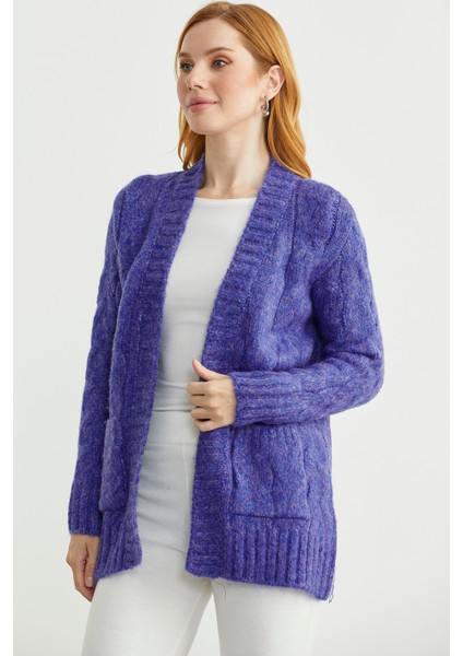 Saç Örgü Motifli Cepli Triko Hırka - Saks indirimleri