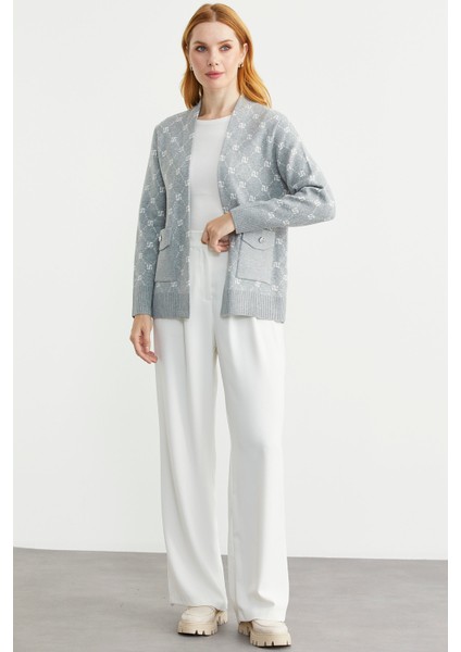 Logolu Cep Detaylı Oversize Triko Hırka - Gri fiyatları