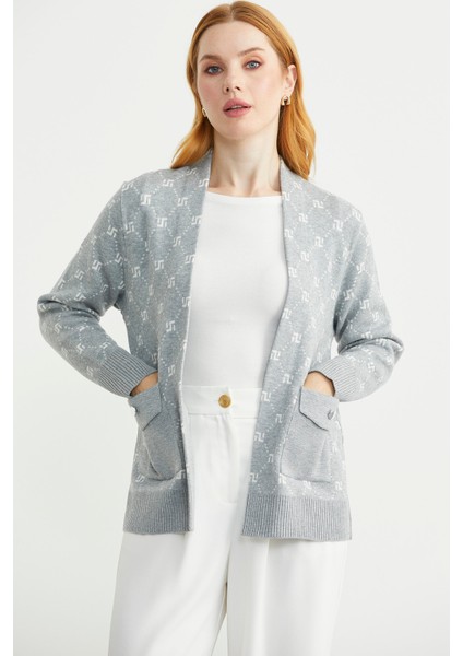 Logolu Cep Detaylı Oversize Triko Hırka - Gri modelleri