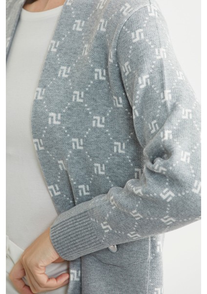 Logolu Cep Detaylı Oversize Triko Hırka - Gri indirimleri