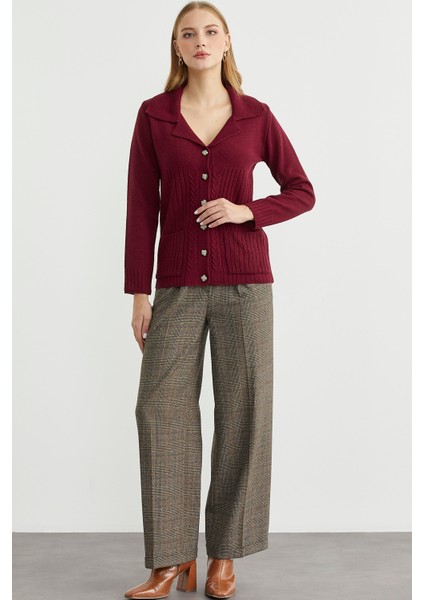 Yünlü Cepli Düğme Detaylı Triko Ceket - Bordo fiyatları